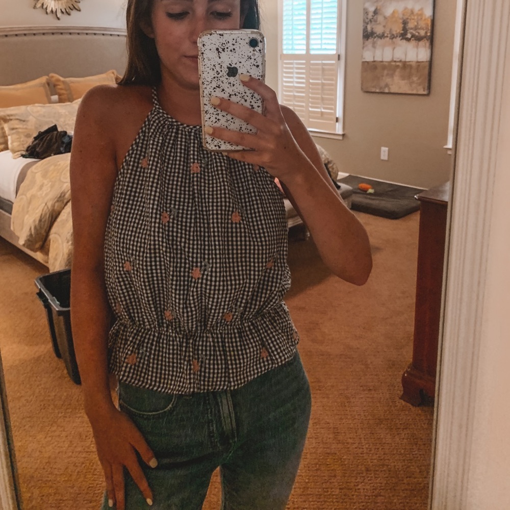 checkered floral tank